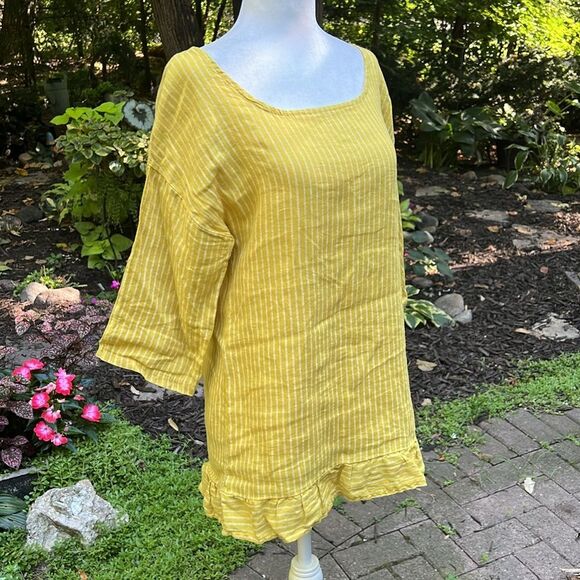 Lungo L'Arno Yellow Striped 100% Linen Tunic Top Women's Size Small - Picture 2 of 10